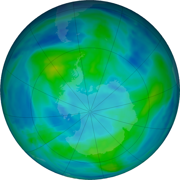 Antarctic ozone map for 05 April 2024